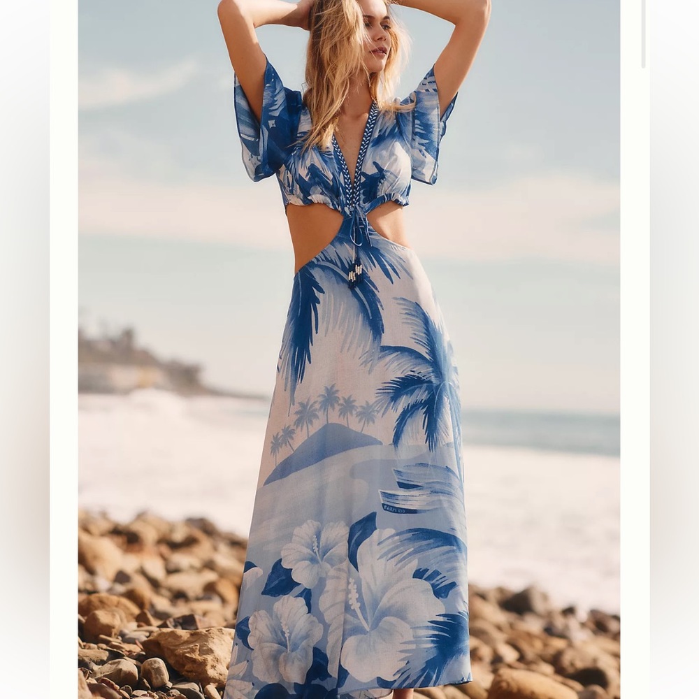 NWT FARM Rio x Anthropology Deserted Island Cutout Cover-Up Dress Size L